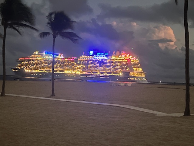 cruise ship lit up at night fort lauderdale beach